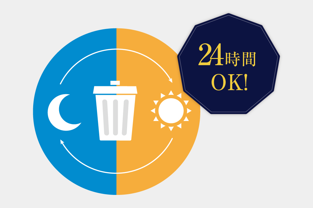 時間も曜日も気にしないごみ捨て24時間対応